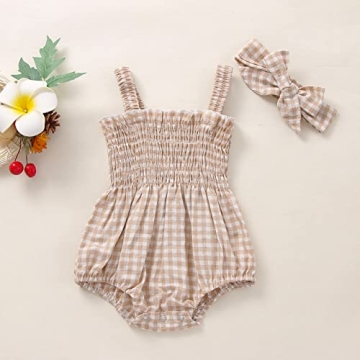Cute Infant Baby Girl Summer Clothes Khaki Romper Set