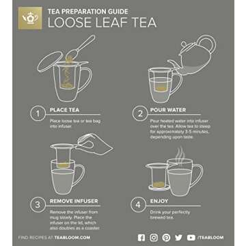 Teabloom Stay-Hot Heatproof Glass Mug with Loose Tea Infuser and Lid – 15 oz /430 mL – 2 Blooming Teas Included