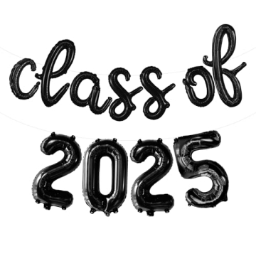 KatchOn Black Class of 2025 Balloons Banner - Script, 16 Inch | Stylish Graduation Party Decorations...