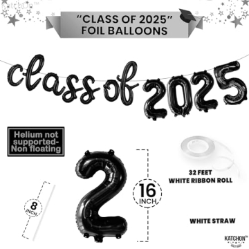 KatchOn Black Class of 2025 Balloons for Graduation