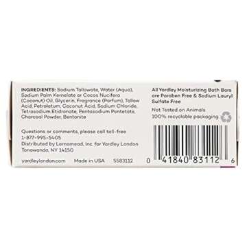 Yardley Activated Charcoal Bath Bar 4oz 3 Pack