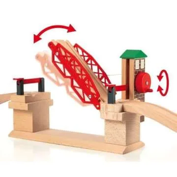 BRIO 33757 Lifting Bridge - Engaging Toy Train Accessory | Includes Wooden Track | Ideal for Kids Age 3 and Up | FSC Certified Wood - Red