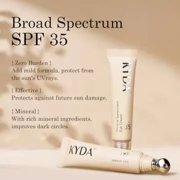 KYDA Mineral Sunscreen Eye Cream, 3-in-1 Anti-Aging Eye Cream, SPF 35, for Dark Circle and Fine Lines, Medium
