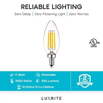 LUXRITE Vintage Candelabra LED Bulbs 550 Lumens Dimmable