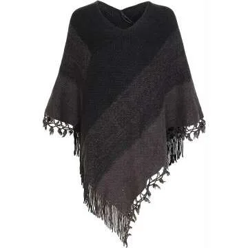 Chic Women's Striped Poncho with Tassels