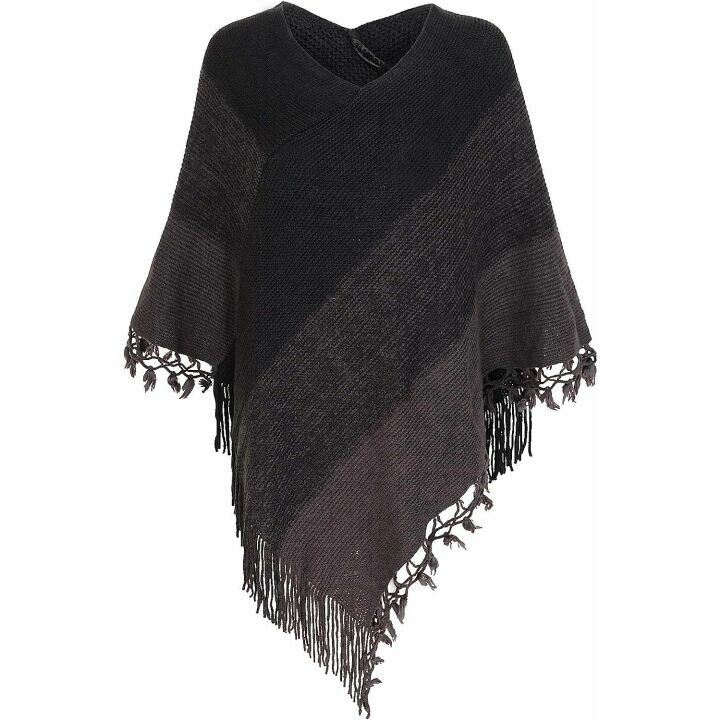 Chic Women's Striped Poncho with Tassels