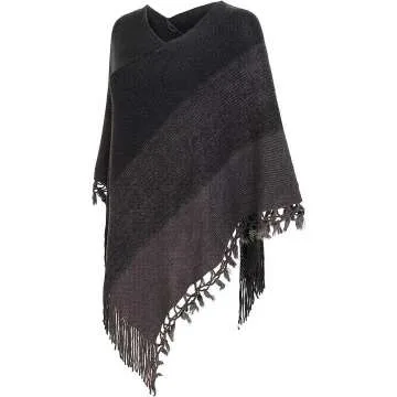 Chic Women's Striped Poncho with Tassels