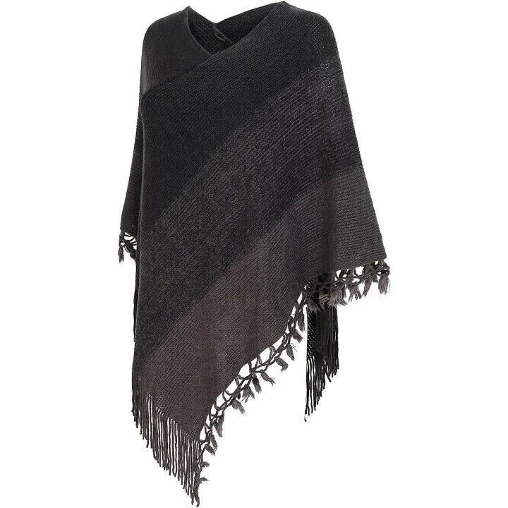 Chic Women's Striped Poncho with Tassels