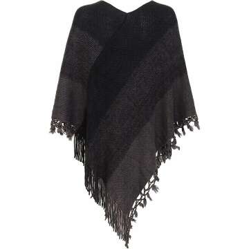 Chic Women's Striped Poncho with Tassels