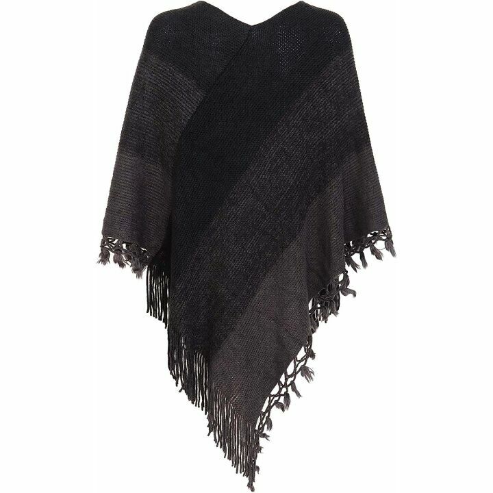 Chic Women's Striped Poncho with Tassels