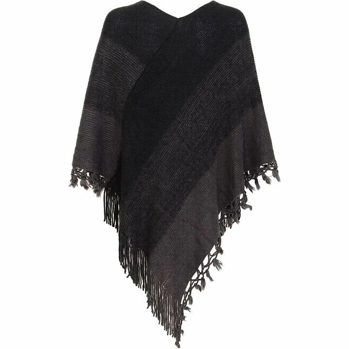 Chic Women's Striped Poncho with Tassels