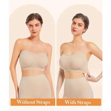 SIMIYA 3 Packs Strapless Bras for Women Removable Pads Clear Wireless Seamless Bandeau Bra Non-Slip ...