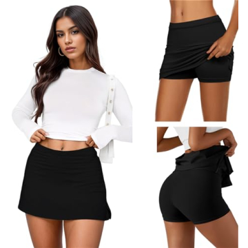 Womens Mid-Waisted Mini Skort with Built-in Shorts