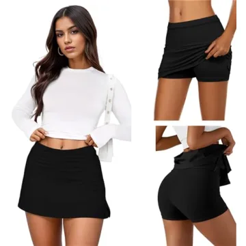 Womens Mid-Waisted Mini Skort with Built-in Shorts