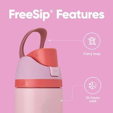 Owala FreeSip Insulated Stainless Steel Water Bottle with Straw for Sports and Travel, BPA-Free Sports Water Bottle, 24 oz, Pink, Angel Food Cake