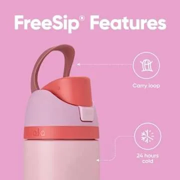 Owala FreeSip Insulated Stainless Steel Water Bottle with Straw for Sports and Travel, BPA-Free Sports Water Bottle, 24 oz, Pink, Angel Food Cake