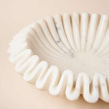 HandCrafted Marble Ruffle Bowl/Antique Scallop Bowl/Fruit Bowl/Vintage Ring Dish/Decorative Flower B...