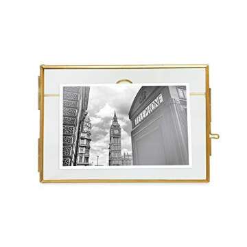Isaac Jacobs 4x6, Antique Gold, Vintage Style Brass and Glass, Metal Floating Picture Frame (Horizontal) with Locket Closure, for Photos, Art, More, Tabletop Display (4x6 Antique Gold)