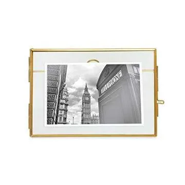 Isaac Jacobs 4x6, Antique Gold, Vintage Style Brass and Glass, Metal Floating Picture Frame (Horizontal) with Locket Closure, for Photos, Art, More, Tabletop Display (4x6 Antique Gold)