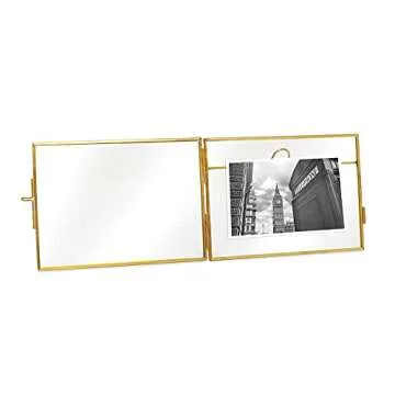 Isaac Jacobs 4x6, Antique Gold, Vintage Style Brass and Glass, Metal Floating Picture Frame (Horizontal) with Locket Closure, for Photos, Art, More, Tabletop Display (4x6 Antique Gold)