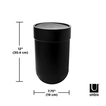 Umbra Touch Waste Can, Small Trash Can with Lid, Swing Lid Waste Basket, Garbage Can with Lid for Washroom/Bathroom, Black
