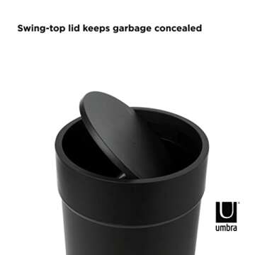 Umbra Touch Waste Can, Small Trash Can with Lid, Swing Lid Waste Basket, Garbage Can with Lid for Washroom/Bathroom, Black