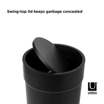 Umbra Touch Waste Can, Small Trash Can with Lid, Swing Lid Waste Basket, Garbage Can with Lid for Washroom/Bathroom, Black