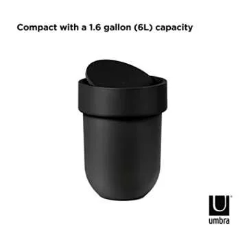 Umbra Touch Waste Can, Small Trash Can with Lid, Swing Lid Waste Basket, Garbage Can with Lid for Washroom/Bathroom, Black