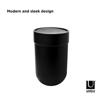 Umbra Touch Waste Can, Small Trash Can with Lid, Swing Lid Waste Basket, Garbage Can with Lid for Washroom/Bathroom, Black
