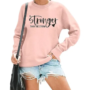 KIDDAD Christian Sweatshirts Women Stronger Than The Storm Pullover Tops