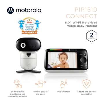 Motorola Baby Monitor PIP1510 Connect - 5" WiFi Video Baby Monitor with Camera, Wall Mount, HD 1080p - Smart Phone Nursery App, 1000ft Range, 2-Way Audio, Remote Pan-Tilt-Zoom, Room Temp, Lullabies