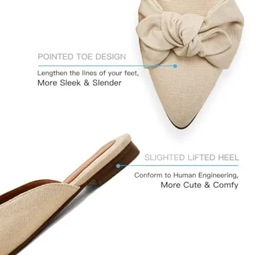 Rilista Flat Mules for Women Closed Pointed Toe Backless Mule Sandals Comfortable Slides Mules Shoes Ladies Slip-on Loafers Light Khaki