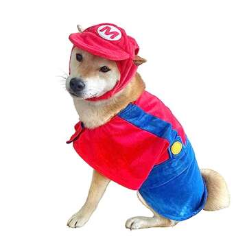 ComfyCamper Hat and Suspenders Dog Costume - X Large Medium Small Lab Star Space Cosplay Halloween Costumes, Medium, Red