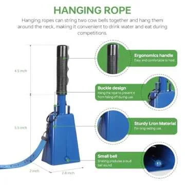 10 Inch Cowbells with Handle, Cheering Bell Noice Maker for Sporting Events-Football Games, Stadiums, Chimes Percussion Musical Instruments Call Bell Alarm（Blue-2 Pack