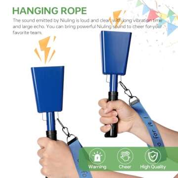 10 Inch Cowbells with Handle, Cheering Bell Noice Maker for Sporting Events-Football Games, Stadiums, Chimes Percussion Musical Instruments Call Bell Alarm（Blue-2 Pack