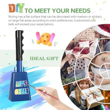 10 Inch Cowbells with Handle, Cheering Bell Noice Maker for Sporting Events-Football Games, Stadiums, Chimes Percussion Musical Instruments Call Bell Alarm（Blue-2 Pack