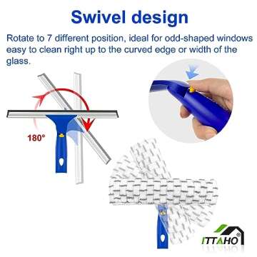 ITTAHO Squeegee for Window Cleaning,12" Squeegee and 11" Microfiber Scrubber Combi with Stainless St...