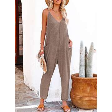 AlvaQ Jumpsuits Summer Baggy Overalls One Piece Jumpsuit Womens Comfy Spaghetti Strap Loose Long Rom...