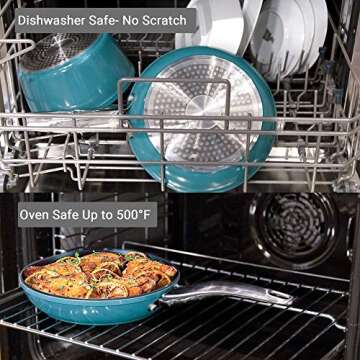 Nonstick Pot and Pan Cooking Set, REDMOND Kitchen Ceramic Cookware Set for Stovetops, Induction Cooktops, Dishwasher/Oven Safe, 8 Pieces, Blue