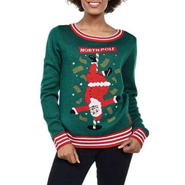 Tipsy Elves Green Women's Ugly Christmas Sweater North Pole Dancer Funny Stripping Santa Claus Holid...