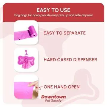 Downtown Pet Supply Poop Bags for Dogs with Dispenser, 180 Count - Leak-Proof Dog Waste Bags and Bone-Shaped Dog Poop Bags Holder for Leash - Pink, 12.5" x 8.5"