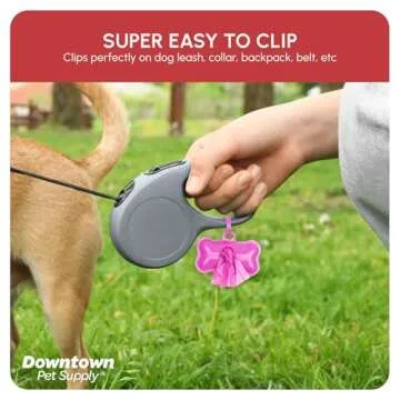 Downtown Pet Supply Poop Bags for Dogs with Dispenser, 180 Count - Leak-Proof Dog Waste Bags and Bone-Shaped Dog Poop Bags Holder for Leash - Pink, 12.5" x 8.5"