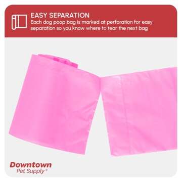 Downtown Pet Supply Poop Bags for Dogs with Dispenser, 180 Count - Leak-Proof Dog Waste Bags and Bone-Shaped Dog Poop Bags Holder for Leash - Pink, 12.5" x 8.5"