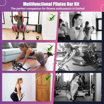Pilates Bar Kit with Resistance Bands, Multifunctinal Exercise Bar with Ab Roller for Pilates/Abs/Weight Loss, Portable Home Gym Pilates bar kit for Full Body Training Women - Black