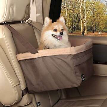 PetSafe Happy Ride Booster Seat - Dog Booster Seat for Cars, Trucks and SUVs - Easy to Adjust Strap - Durable Fleece Liner is Machine Washable and Easy to Clean - Medium, Brown