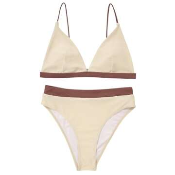 SUUKSESS Women High Waisted High Cut Bikini Sets Sexy Triangle Two Piece Swimsuits Push Up Bathing Suits (Beige Brown, M)