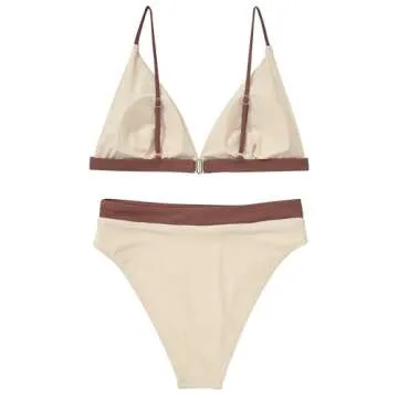 SUUKSESS Women High Waisted High Cut Bikini Sets Sexy Triangle Two Piece Swimsuits Push Up Bathing Suits (Beige Brown, M)