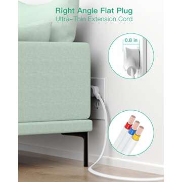 Power Strip Surge Protector 10Ft - Wall Mount, Flat Plug, Long Extension Cord with Multiple Outlets, 9 Widely Spaced Outlets and 3 Side Design, Overload Protection for Home Office