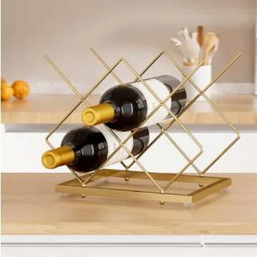 Urban Deco Gold Wine Rack Small Countertop for Cabinets – 5 Wine Holder Countertop Stylish and Compact Small Wine Racks
