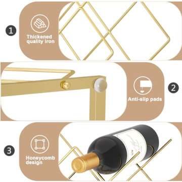 Urban Deco Gold Wine Rack Small Countertop for Cabinets – 5 Wine Holder Countertop Stylish and Compact Small Wine Racks